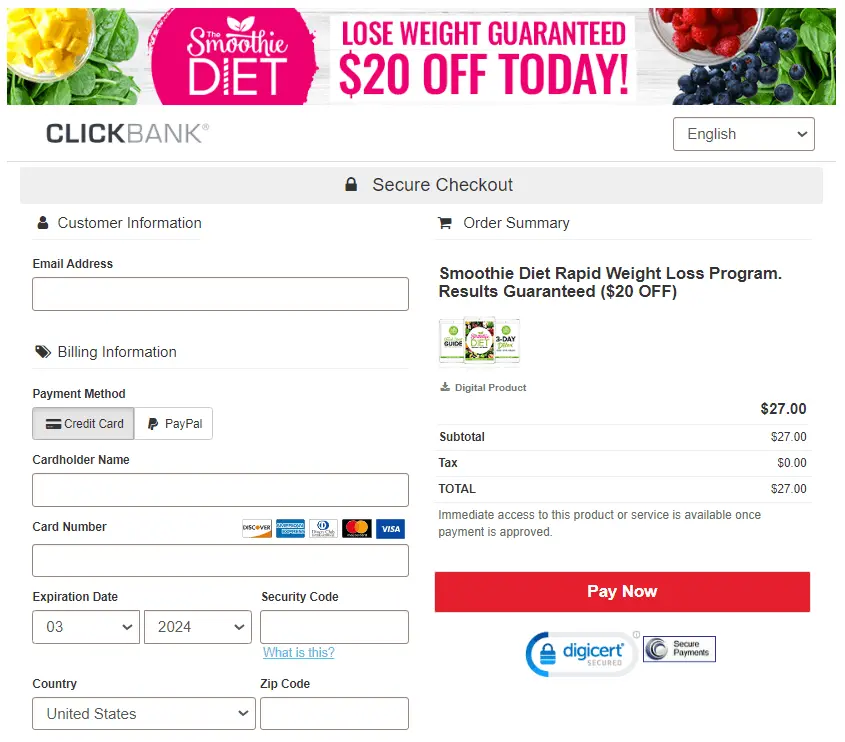 smoothie diet order page